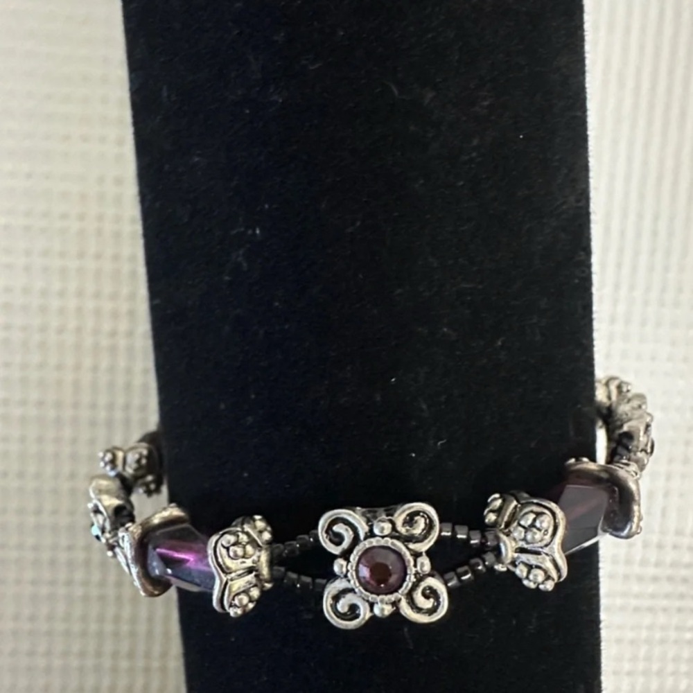 Handcrafted Purple Bead & Silver Accent Bracelet